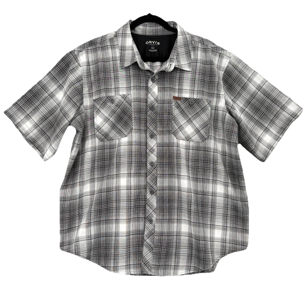Orvis Tech Work Shirt Men XXL Gray Plaid Classic Collection Outdoor‎ Casual